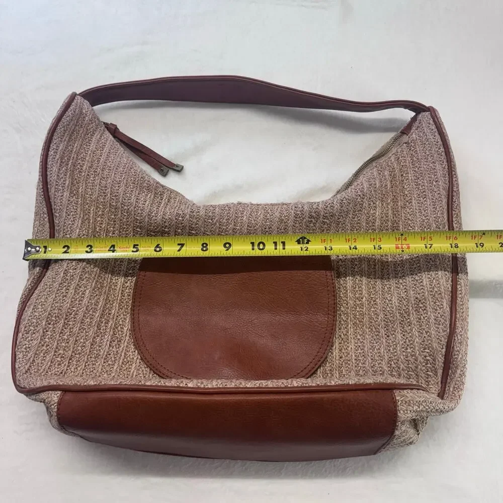 Anthropologie Urban Originals Oversized Woven Raffia Straw Handbag LeatherPocket